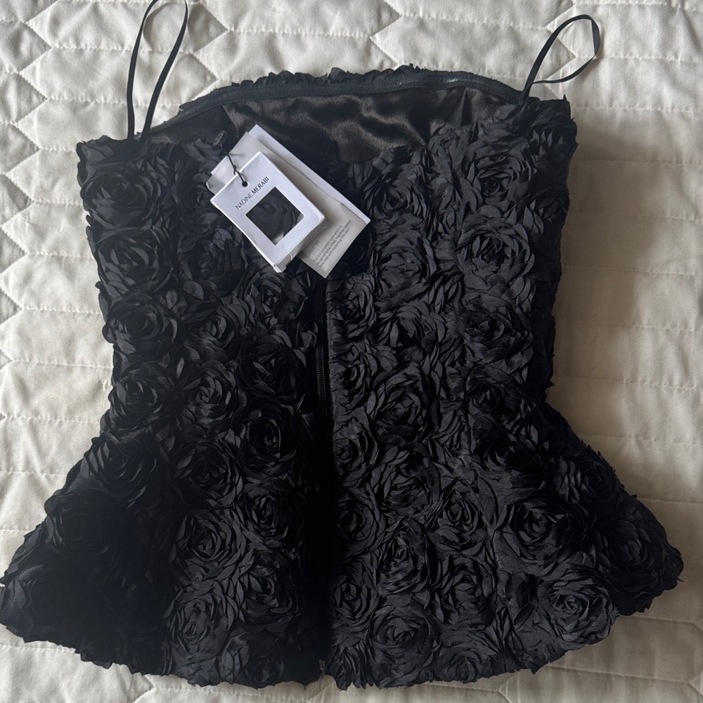NADINE MERABI Black Rose Appliqué Corset Top - Picture 2 of 8
